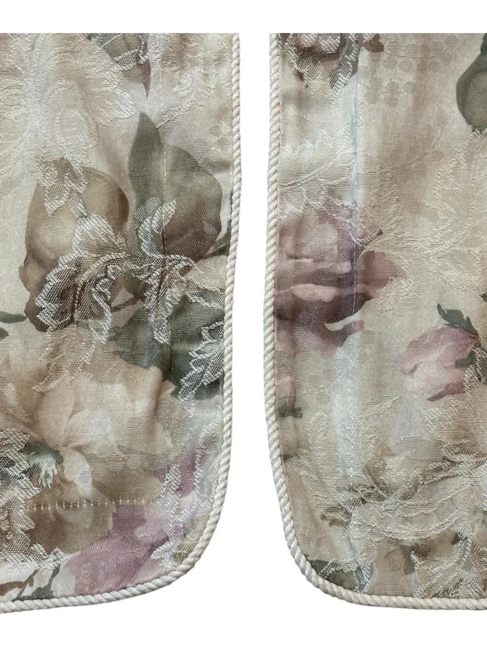 2 Burlington Home Floral Damask Standard Pillow Shams Beige Mauve Rose Rope Edge